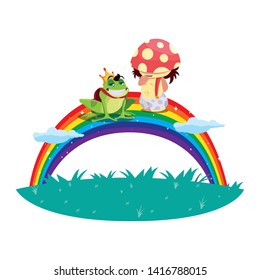 toad prince and fungu elf with rainbow