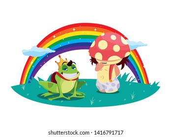 toad prince and fungu elf with rainbow