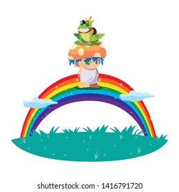 toad prince and fungu elf with rainbow