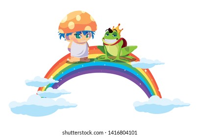 toad prince and fungu elf with rainbow