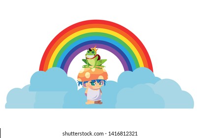 toad prince and fungu elf with rainbow
