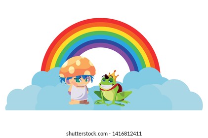 toad prince and fungu elf with rainbow