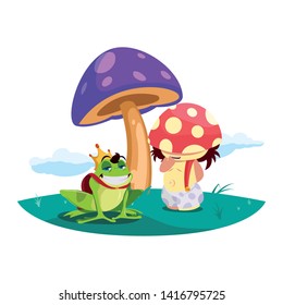 toad prince and fungus elf in garden