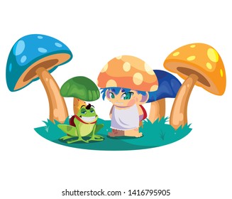 toad prince and fungus elf in garden