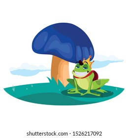 toad prince in garden fairytale character vector illustration design