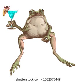 toad is sitting with a cocktail, sketch vector graphics color picture