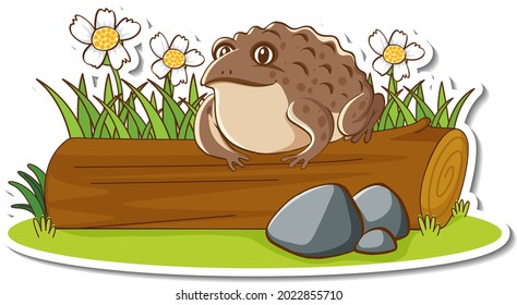 A toad standing on a log sticker illustration