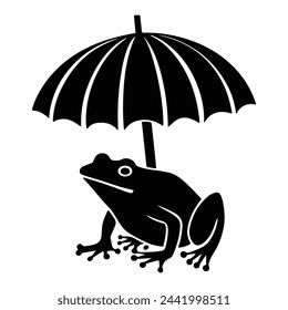 A Toad under the umbrella black silhouette with outline thick white background