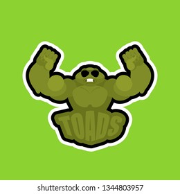 Toads sport logo. Frogs Sports team club emblem. Animal mascot gaming sign. Strong anuran beast symbol