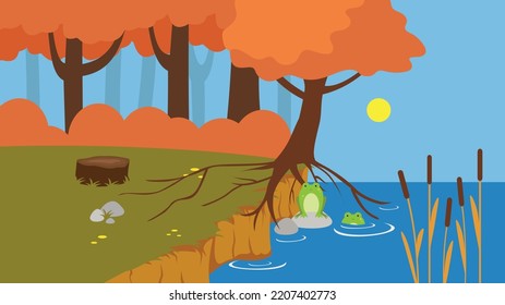 toads under the root of a tree in the water
