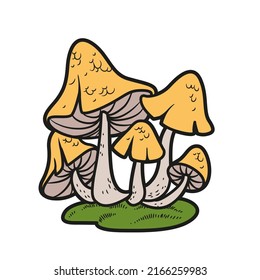 Toadstool mushrooms on moss color variation for coloring page isolated on white background