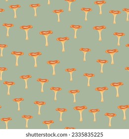 Toadstool mushrooms seamless pattern. Magical fly agaric wallpaper. Design for printing, textile, fabric, fashion, interior, wrapping paper. Vector illustration