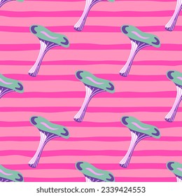 Toadstool mushrooms seamless pattern. Magical fly agaric wallpaper. Design for printing, textile, fabric, fashion, interior, wrapping paper. Vector illustration