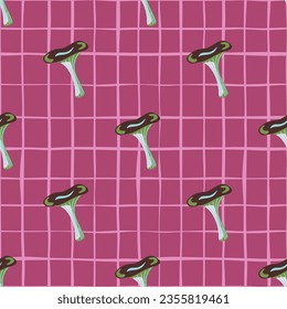 Toadstool mushrooms seamless pattern. Magical fly agaric wallpaper. Design for printing, textile, fabric, fashion, interior, wrapping paper. Vector illustration