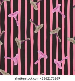 Toadstool mushrooms seamless pattern. Magical fly agaric wallpaper. Design for printing, textile, fabric, fashion, interior, wrapping paper. Vector illustration