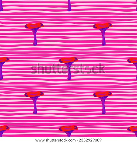 Toadstool mushrooms seamless pattern. Magical fly agaric wallpaper. Design for printing, textile, fabric, fashion, interior, wrapping paper. Vector illustration