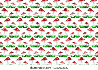 Toadstool red - vector pattern,(Amanita muscaria), Fly agaric, Fly amanita,