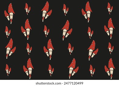 Toadstool seamless pattern in trendy Hand Drawn retro style. Vector design textile, fabric, wall print with Fly Agaric.  Editable stroke. EPS 10