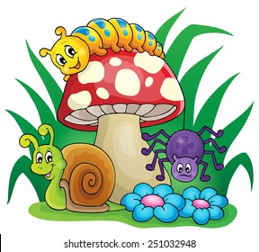 Toadstool with small animals - eps10 vector illustration.