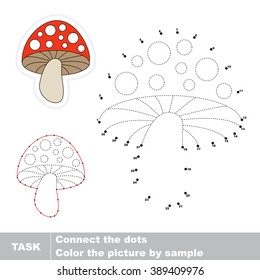 Toadstool in vector to be traced by numbers. Vector visual game for children.