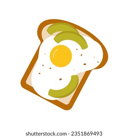 Toast with avocado and egg. Healthy breakfast food, vegetarian meal vector illustration