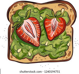 toast with avocado and strawberries on white bread
