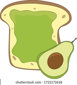 Toast with avocado. Vector image of sandwich, green avocado.