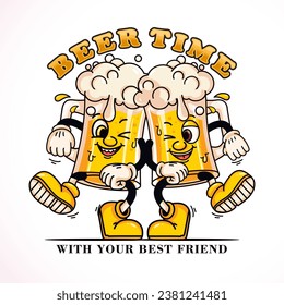 Toast beer glass, cartoon mascot character. Suitable for logos, mascots, t-shirts, stickers and posters