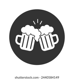 Toast with beer mugs white linear icon for dark theme. Party celebration with friends. Thin line customizable illustration. Isolated vector contour symbol for night mode. Editable stroke