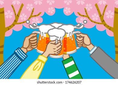 Toast beer,Cherry tree background