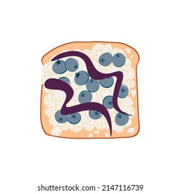 Toast with blueberries, jam, cottage cheese. Healthy balanced diet. Healthy breakfast or snack.