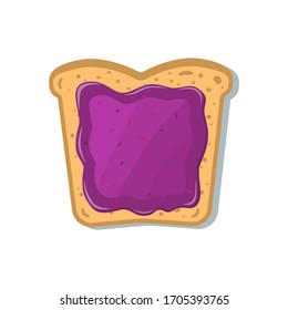 Toast with blueberry jam, isolated on white. Vector illustration, cartoon style.