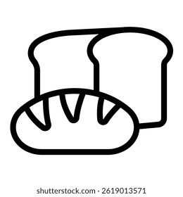 Toast bread and bun line icon, charity concept. Vector graphics. Dark and white loaf bread, bakery sign on white background, style mobile or design