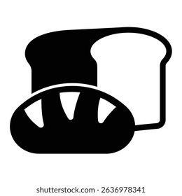 Toast bread and bun solid icon, charity concept. Vector graphics. Dark and white loaf bread, bakery sign on white background, style mobile or design