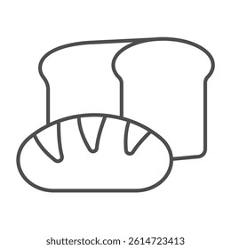 Toast bread and bun thin line icon, charity concept. Vector graphics. Dark and white loaf bread, bakery sign on white background, linear style icon for mobile or web design
