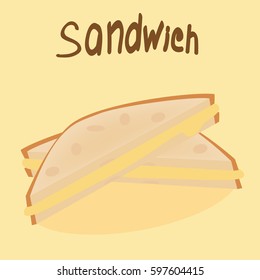 Toast bread with cheese looking as sandwich at the yellow background