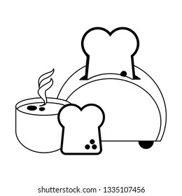 Toast bread and coffee breakfast in black and white
