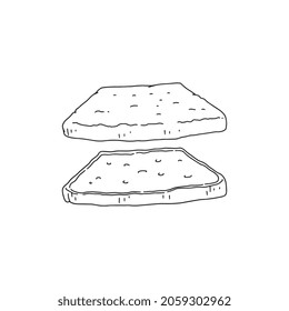Toast bread hand drawn vector illustration, isolated on white background. Doodle style bread slice icon.