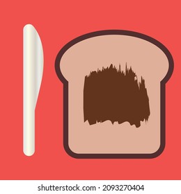 Toast Bread Icon With Chocolate and Knife. Slice of toast bread with chocolate hazelnut cream spread isolated on white background
