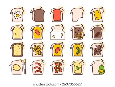 Toast Bread Icon Element Set