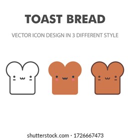 toast bread icon. Kawai and cute food illustration. for your web site design, logo, app, UI. Vector graphics illustration and editable stroke. EPS 10.