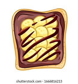 Toast bread isolated icon on white background. Sandwich with chocolate or peanut butter and banana doodle. Breakfast food. Flat style vector illustration. Media highlights graphic symbol