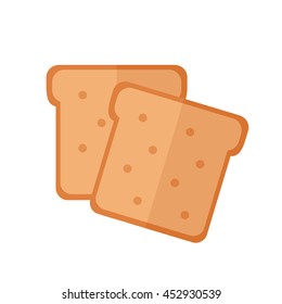 Toast bread isolated icon on white background. Food for breakfast. Flat style vector illustration. 