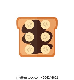 Toast bread isolated icon on white background. Sandwich with chocolate cream, banana. Breakfast food. Flat style vector illustration. 