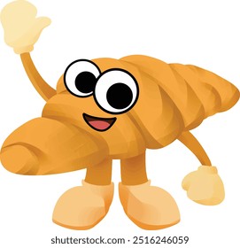 pão torrado mascote onda mão e sorriso