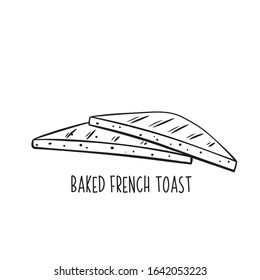 Toast bread outline. Wheat bread, two slices of french fried toast. Isolated black on white vector illustration of bakery for food design.
