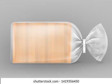 Toast bread packaged with clip on grey background. Vector illustration ready and simple to use for your design. The mock-up will make the presentation look as realistic as possible.