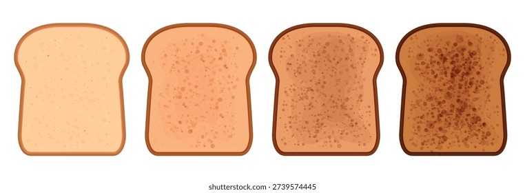 Toast bread. Roasted toasts from poorly and heavily fried. Wheat breads slices for sandwich. Breakfast lunch dinner, snack food for school or office, sapid vector set