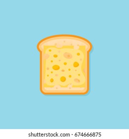 Toast bread with slice of cheese isolated on blue background. Flat style icon. Vector illustration.