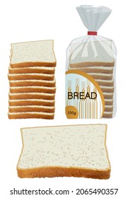 Toast Bread. Slice, Stack, Stack In A Package. White Sandwich Bread. 